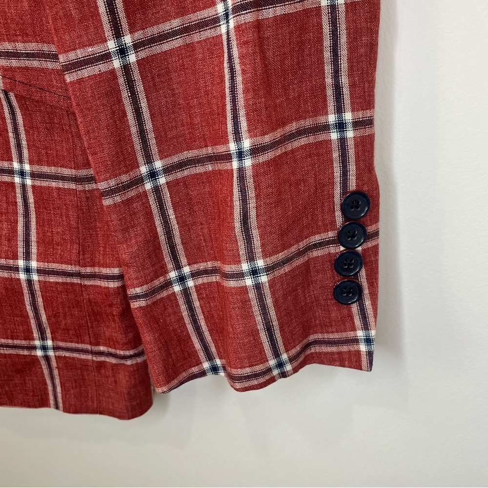 Ted Baker Endurance Linen Windowpane Check Plaid Linen Blazer Red Size 40R - Picture 9 of 13